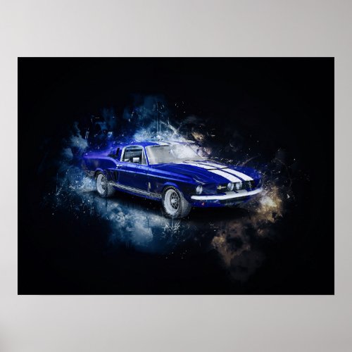 67 Shelby Blue with White Stripes Poster