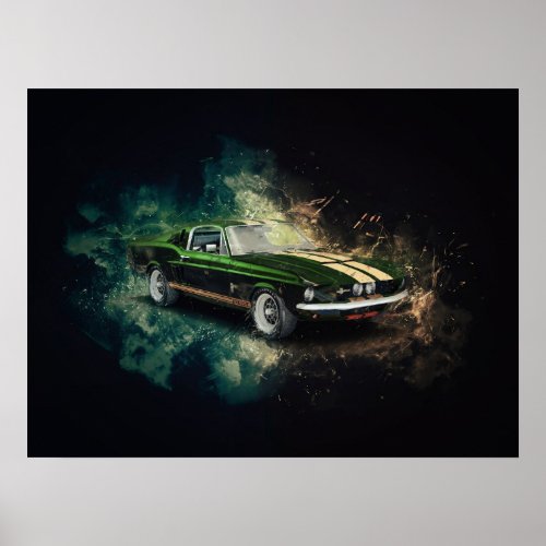 67 Shelby Green with Gold Stripes Poster