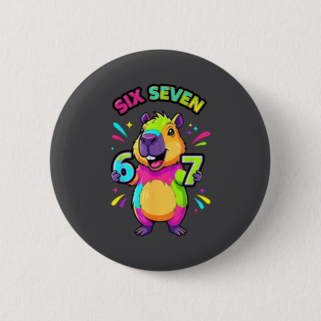67 Six Capybara Cartoon Seven Team Button (Front)