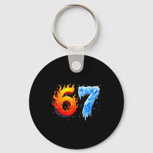 67 Six Seven 6-7 Flaming Ice Funny Teen Kids Brain Keychain