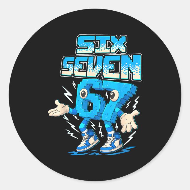 67 Six Seven 6-7 Funny Brainrot Boys Girls Kids Ga Classic Round Sticker (Front)