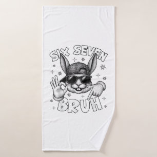 67 Six Seven Bruh Cute Bunny Face with Sunglasses  Bath Towel