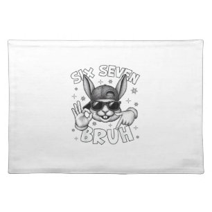67 Six Seven Bruh Cute Bunny Face with Sunglasses  Cloth Placemat