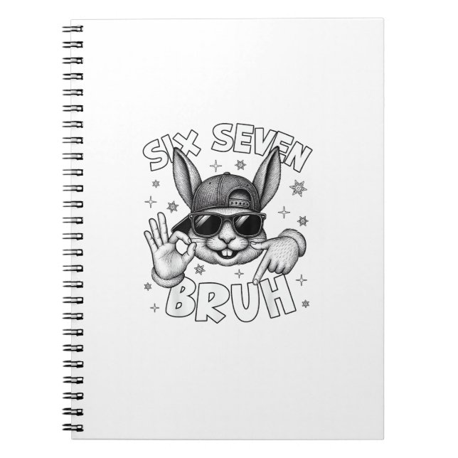 67 Six Seven Bruh Cute Bunny Face with Sunglasses  Notebook (Front)