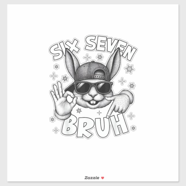 67 Six Seven Bruh Cute Bunny Face with Sunglasses  Sticker (Sheet)