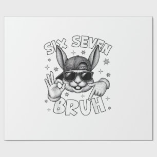 67 Six Seven Bruh Cute Bunny Face with Sunglasses  Wrapping Paper