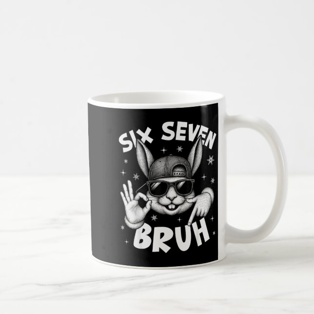 67 Six Seven Bruh Cute Bunny Face With Sungles Eas Coffee Mug (Right)