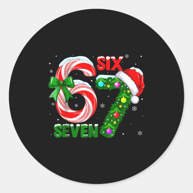 67 Six Seven Bruh Funny Christmas 6 7 Meme Men Wom Classic Round Sticker (Front)