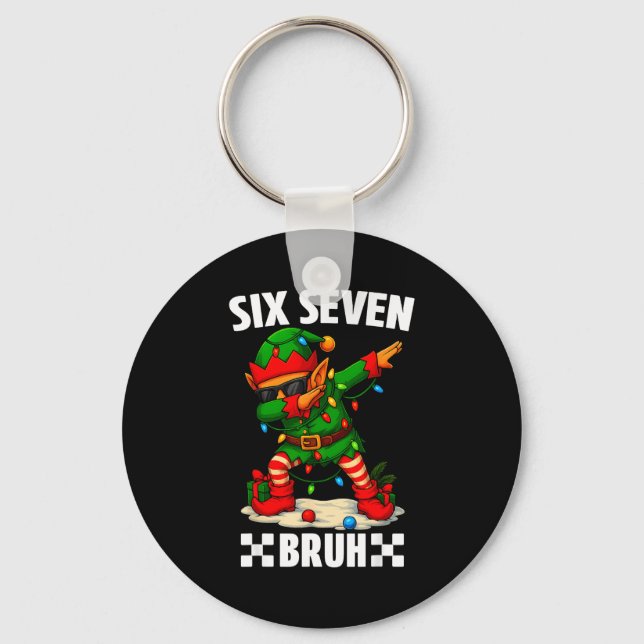 67 Six Seven Bruh Funny Christmas Dabbing Elf 6 7  Keychain (Front)