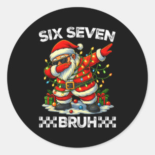 67 Six Seven Bruh Funny Christmas Dabbing Santa 6  Classic Round Sticker