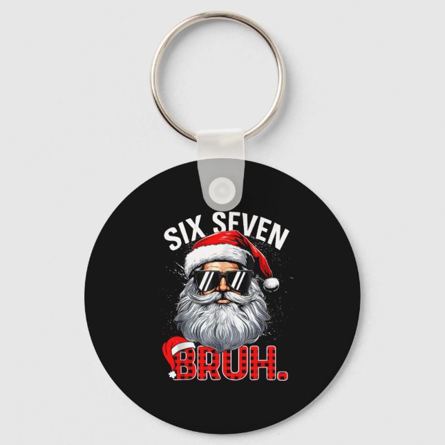 67 Six Seven Bruh Funny Santa Bruh Plaid Christmas Keychain (Front)