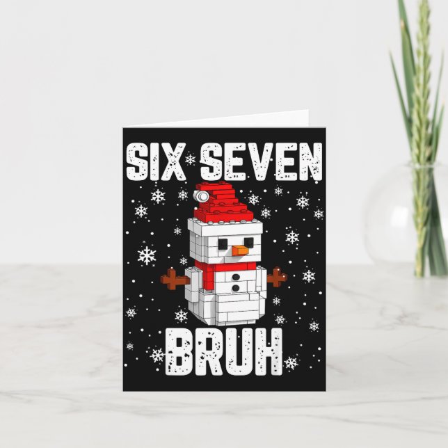 67 Six Seven Bruh Snowman Building Blocks Christma Card (Front)