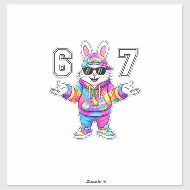67 Six Seven Bunny Tie Dye Easter Day 67 Meme Men  Sticker (Sheet)