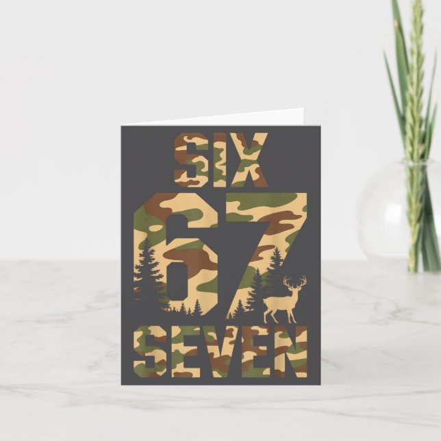 67 Six Seven Camo Deer Buck Meme Funny Hunting Out Card (Front)