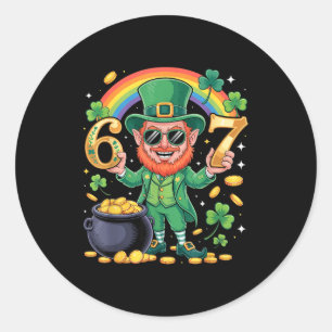 67 Six Seven Funny 6 7 Meme St Patricks Day Leprec Classic Round Sticker