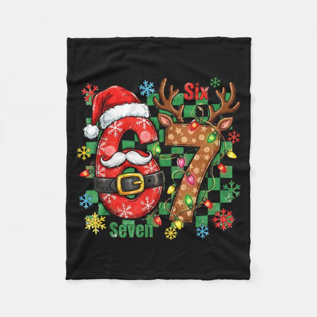 67 Six Seven Funny Christmas 6 7 Meme Joke Boys Gi Fleece Blanket (Front)