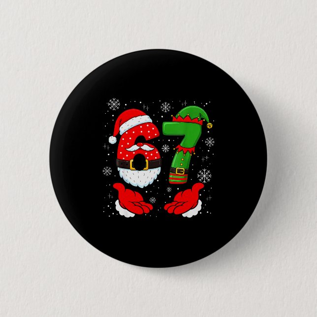 67 Six Seven Funny Santa Hand 6 7 Meme Christmas M Button (Front)