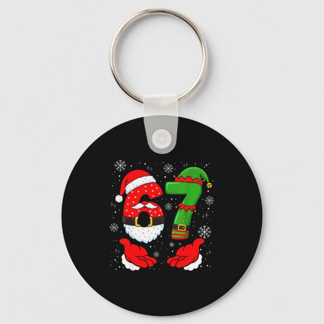 67 Six Seven Funny Santa Hand 6 7 Meme Christmas M Keychain (Front)