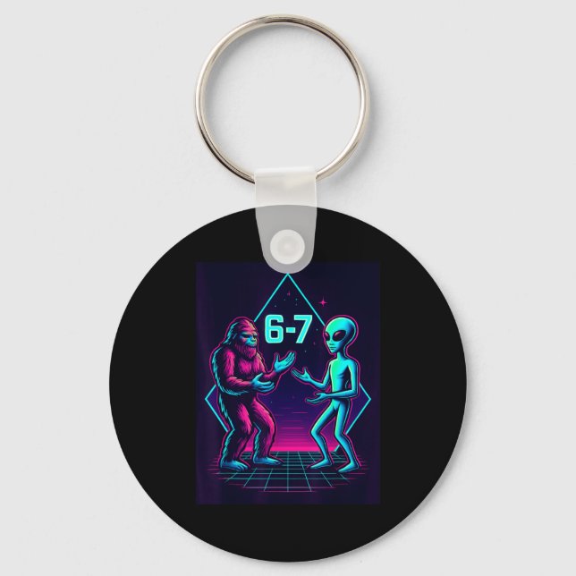 67 Six Seven Meme Funny Bigfoot Alien Sasquatch Uf Keychain (Front)