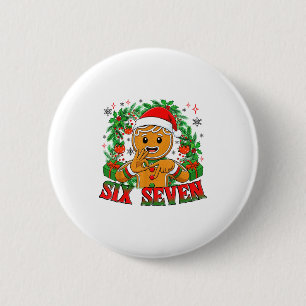 67 Six Seven Meme Funny Xmas Gingerbread Hand Sign Button