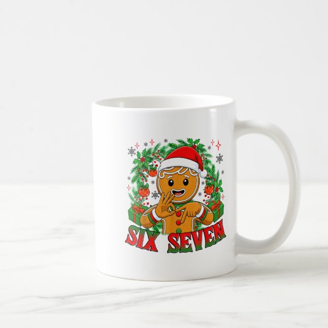67 Six Seven Meme Funny Xmas Gingerbread Hand Sign Coffee Mug (Right)