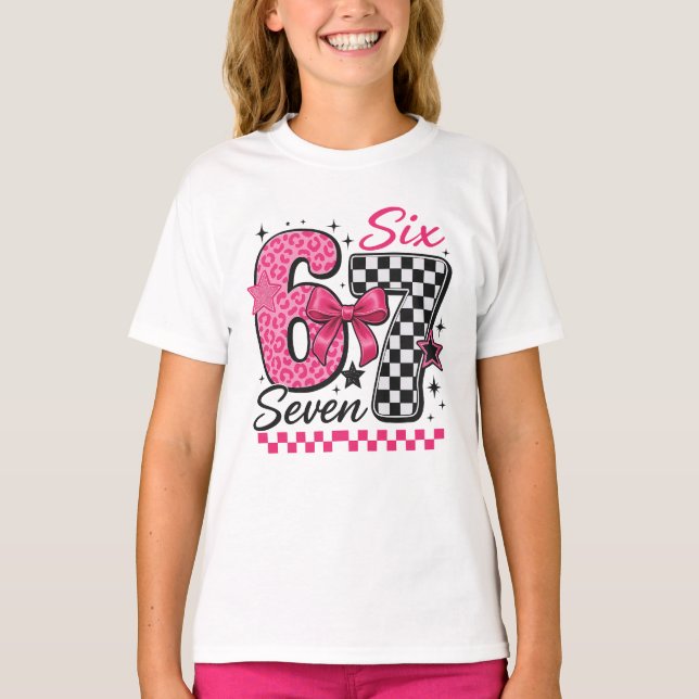 67 Six Seven Pink Retro Pop Culture T-Shirt (Front)