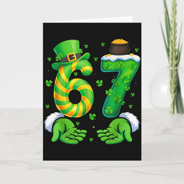 67 Six Seven Shamrock Funny St Patrick’s Day Kids  Card (Front)