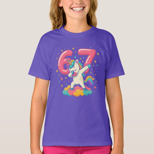 67 Six Seven Unicorn Retro Pop Culture T-Shirt (Front)