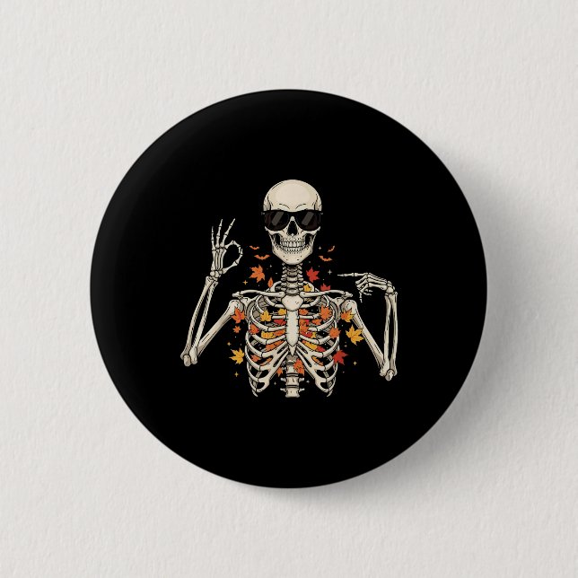 67 Skeleton Meme Funny Six Seven Gen Alpha Hallowe Button (Front)