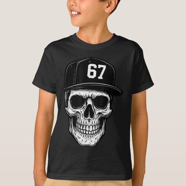 67 Skull Halloween Brainrot Meme Six Seven Kids Sk T-Shirt (Front)