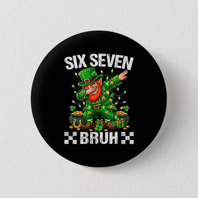 67 St Patricks Funny Six Seven Meme Leprechaun Boy Button (Front)