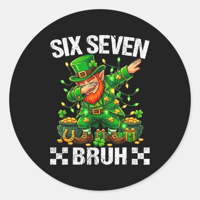 67 St Patricks Funny Six Seven Meme Leprechaun Boy Classic Round Sticker (Front)