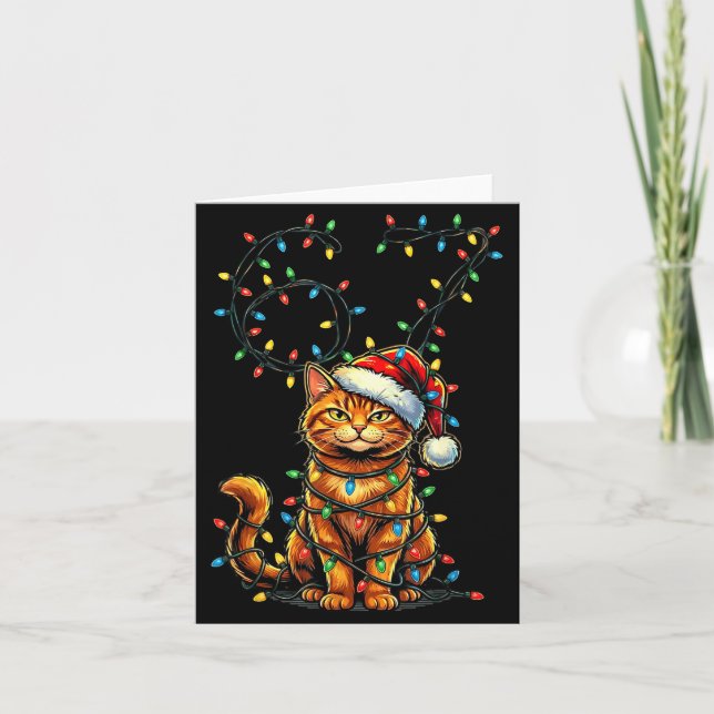 67 Tabby Orange Cat Christmas Santa Hat Six Seven  Card (Front)
