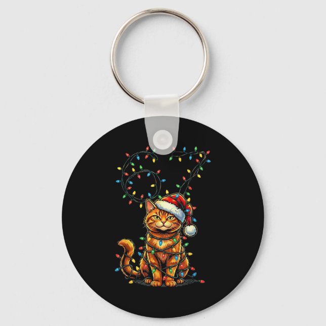 67 Tabby Orange Cat Christmas Santa Hat Six Seven  Keychain (Front)