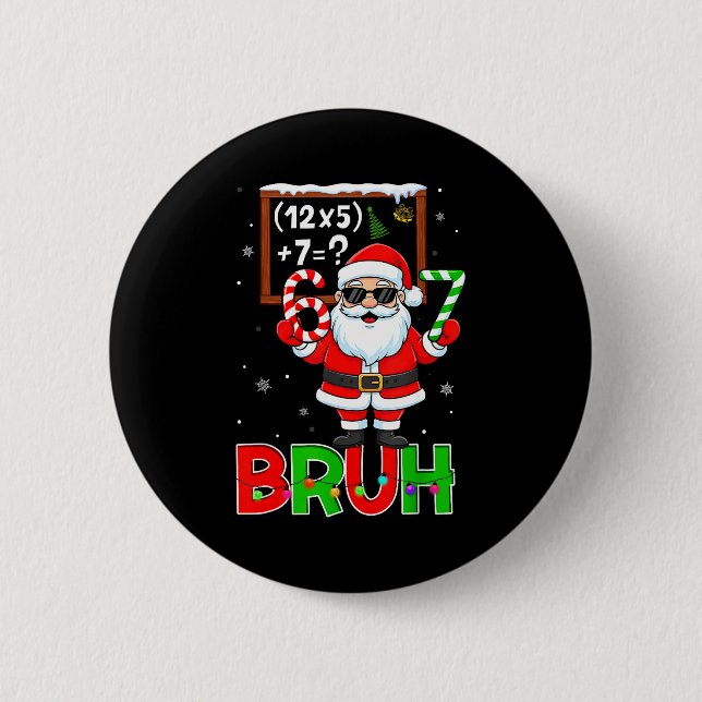 67 Teacher Christmas Santa Six Seven Meme Math Equ Button (Front)