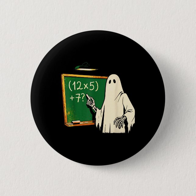 67 Teacher Halloween Ghost Six Seven Meme Brainrot Button (Front)