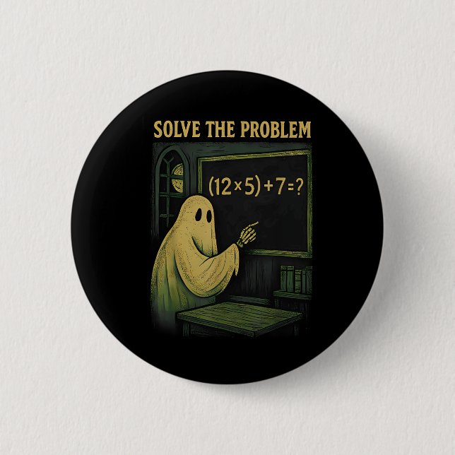 67 Teacher Halloween Ghost Six Seven Meme Brainrot Button (Front)