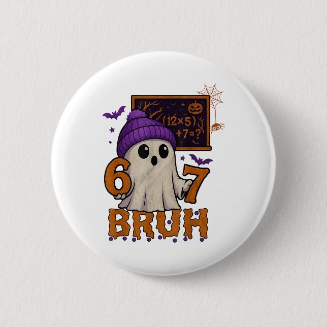 67 Teacher Halloween Ghost Six Seven Meme Math Equ Button (Front)