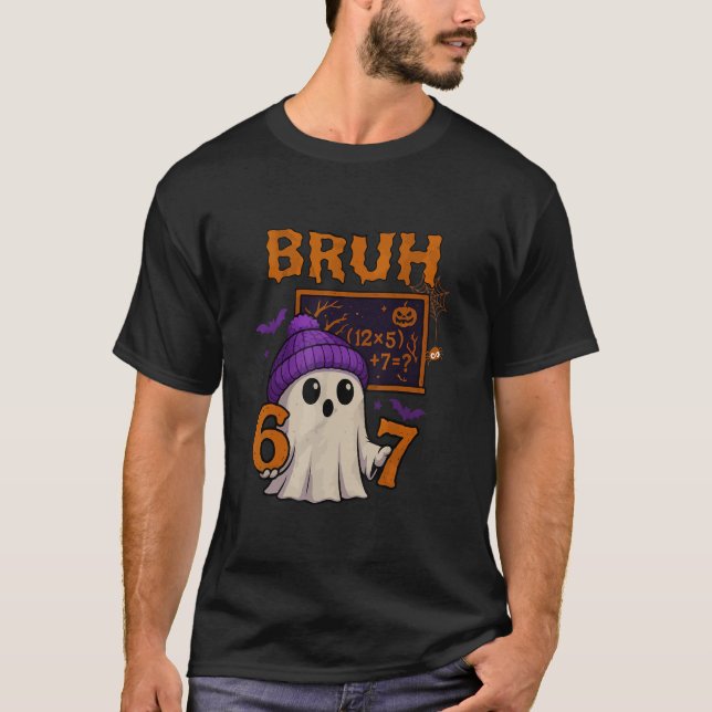 67 Teacher Halloween Ghost Six Seven Meme Math Equ T-Shirt (Front)