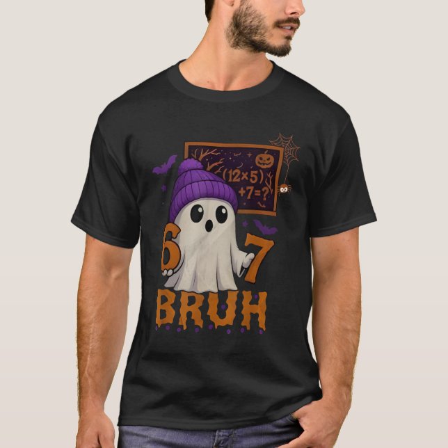 67 Teacher Halloween Ghost Six Seven Meme Math Equ T-Shirt (Front)