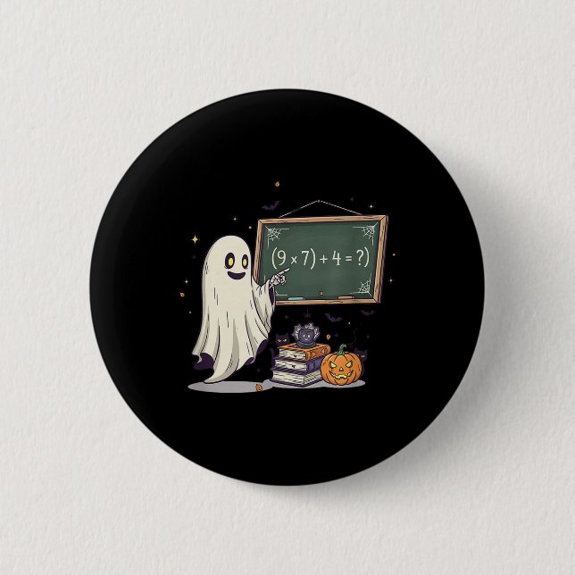 67 Teacher Halloween Ghost Six Seven Meme Math Jok Button (Front)