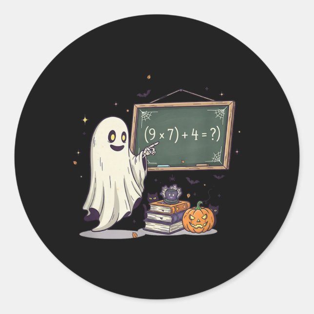 67 Teacher Halloween Ghost Six Seven Meme Math Jok Classic Round Sticker (Front)