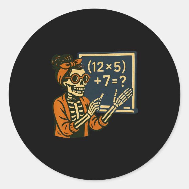 67 Teacher Halloween Skeleton Six Seven Meme Brain Classic Round Sticker (Front)