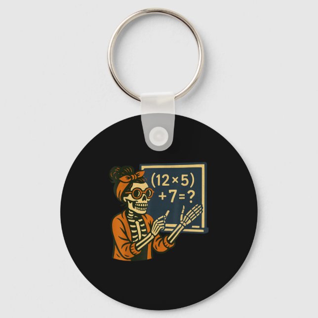 67 Teacher Halloween Skeleton Six Seven Meme Brain Keychain (Front)