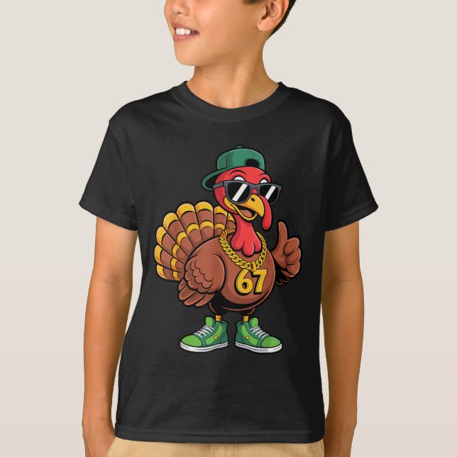 67 Thanksgiving Funny Turkey Wearing Cap Sungles S T-Shirt (Front)