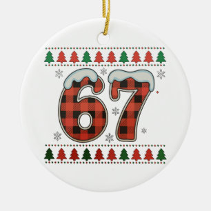 67 Ugly Christmas Xmas Red Buffalo Plaid Holiday Ceramic Ornament