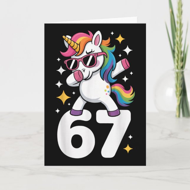 67 Unicorn Dabbing Six Seven Meme Funny  Card (Front)