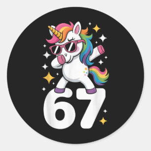 67 Unicorn Dabbing Six Seven Meme Funny Classic Round Sticker