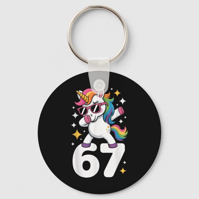 67 Unicorn Dabbing Six Seven Meme Funny  Keychain (Front)