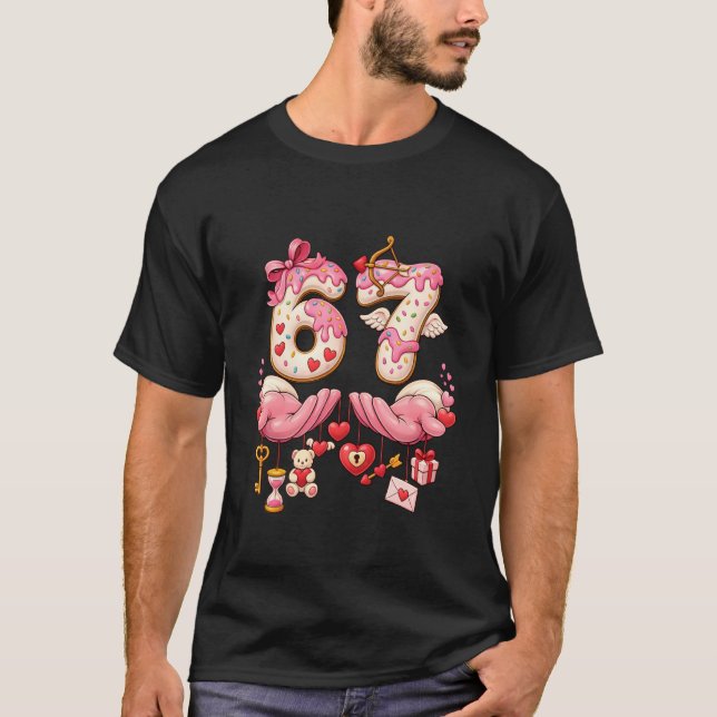 67 Valentineu2019s Day Six Seven Donut Funny Heart T-Shirt (Front)